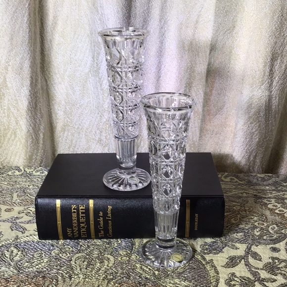 Rare Regent genuine crystal antique vase pair pressed seamed bubbles collectible - Picture 8 of 8
